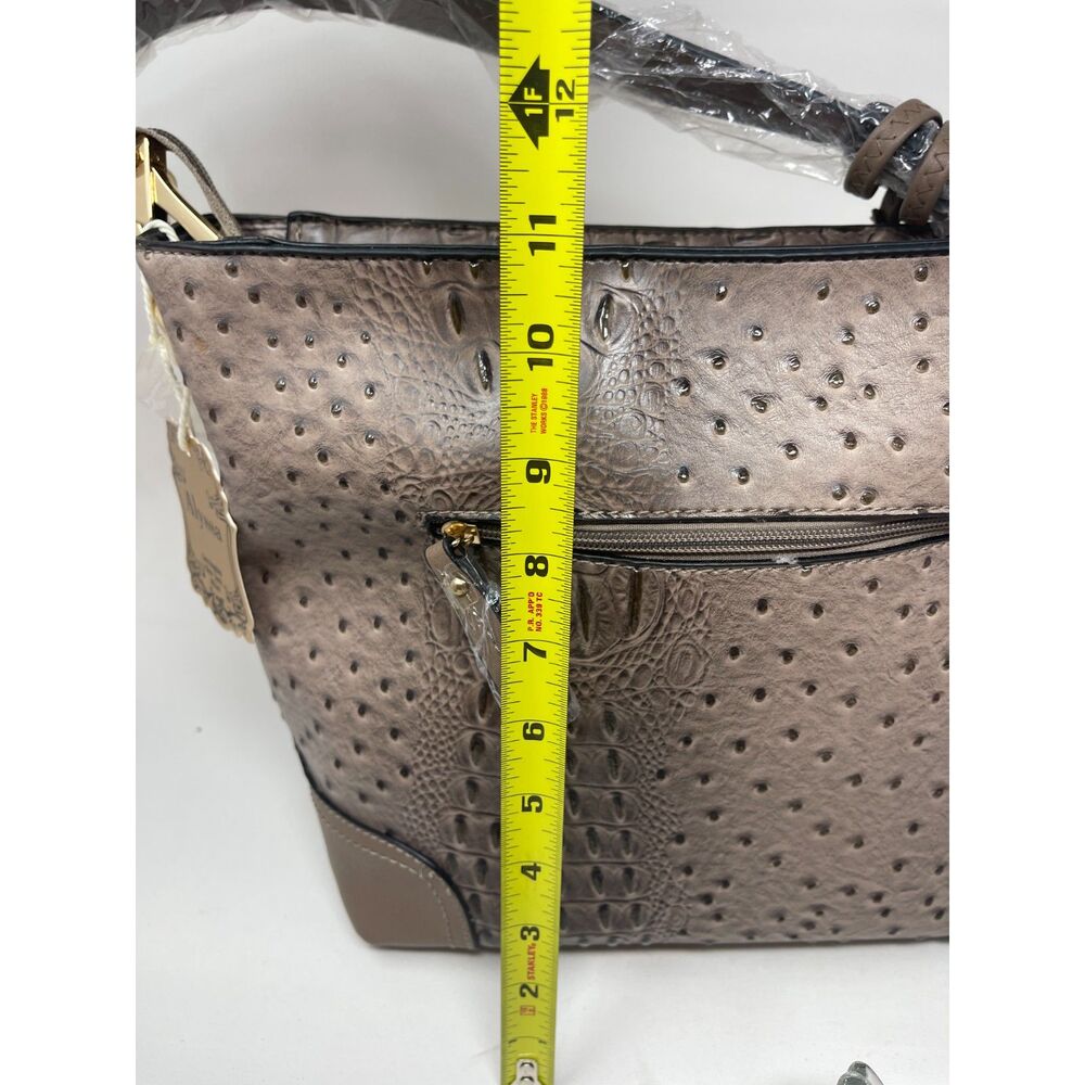 New Alyssa Faux Leather Croc Vegan 2 Piece Wallet & Bag Set Tan Shoulder Bag - Picture 8 of 10
